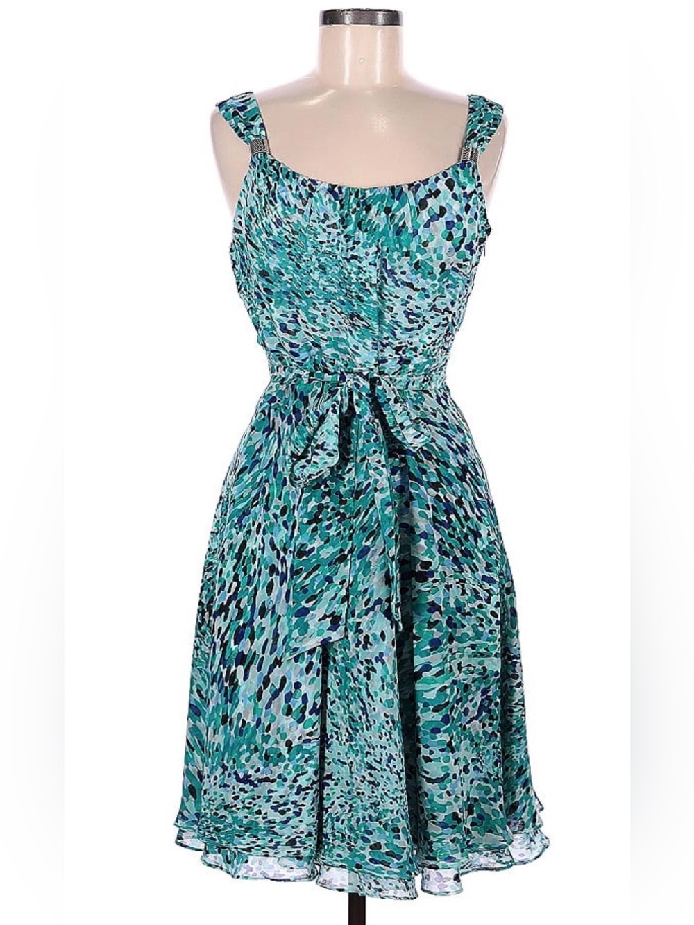 White House Black Market Watercolor Blue Multicolor Midi Dress